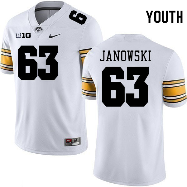 Youth #63 Josh Janowski Iowa Hawkeyes College Football Jerseys Stitched-White